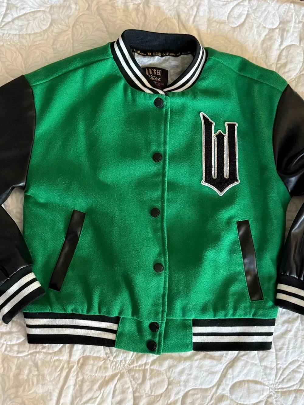 Justice Green and Black Varsity Jacket